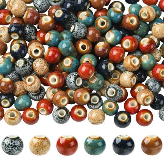 180 pezzi di perle in porcellana glaziate in 6 colori per creare gioielli