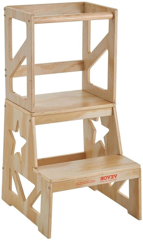 Osservatorio per bambini Montessori - capacità di carico 68 kg in legno di abete naturale con maniglie di sicurezza per bambini piccoli per camera da letto bagno cucina
