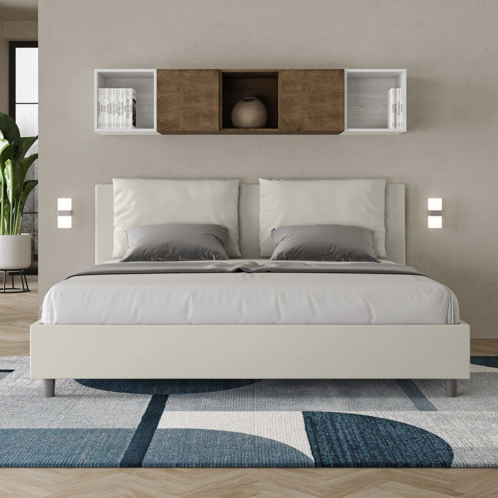 BS COM Letto con rete imbottito 180x190 similpelle bianco