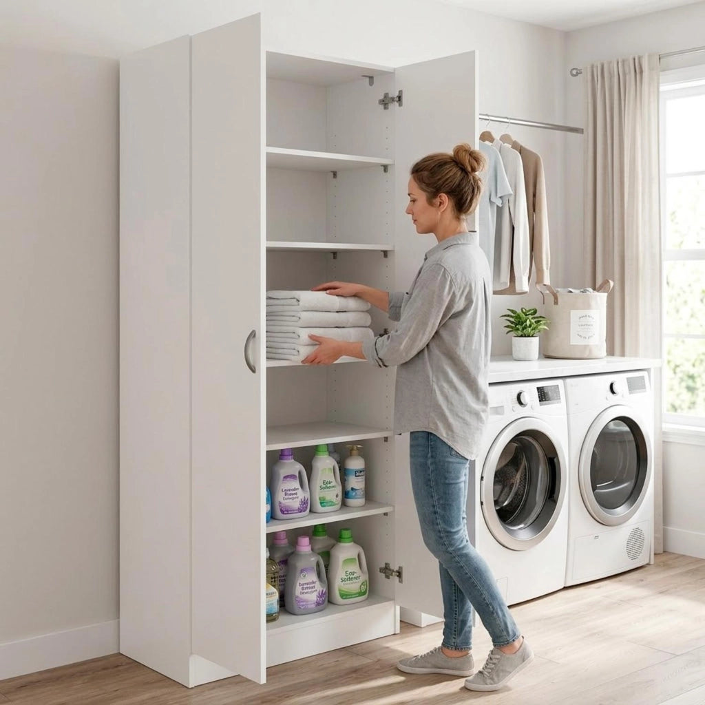 Armadio Multiuso Con 2 Ante E 5 Ripiani Regolabili Mobile Salvaspazio Design Moderno Minimal Per Camera Ingresso Corridoio 69.2 X 34.6 X 170.4 Cm Bianco