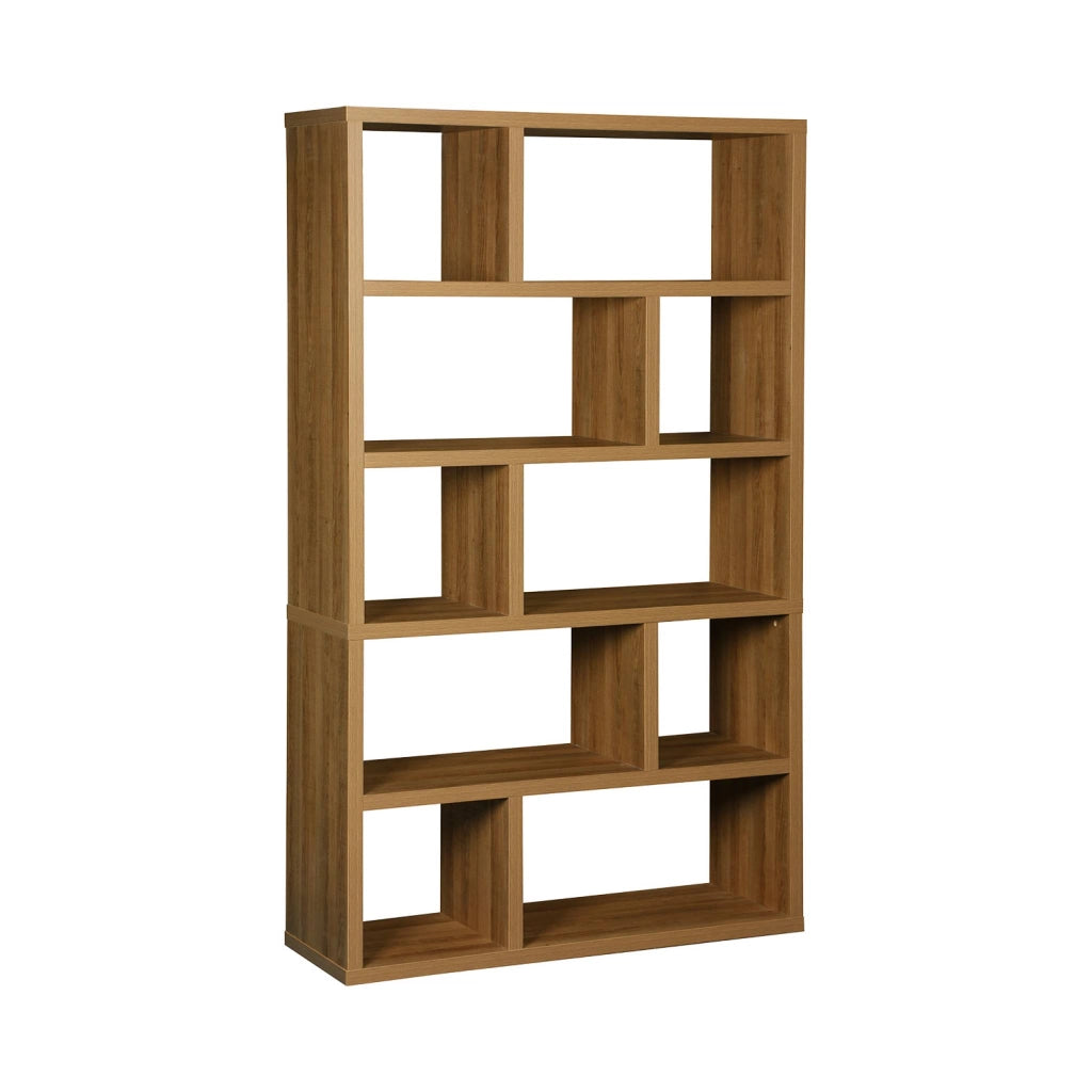 Libreria asimmetrica a 5 livelli con 10 scomparti, albero di mango