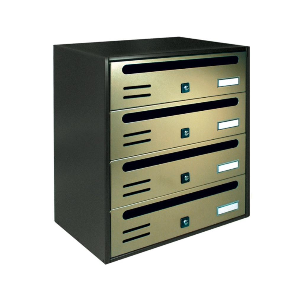 ALUBOX CUBO Cassette Postali Condominiali 4 Posti 43X38,5X25 Cm In Lamiera Zincata Cassetta Postale Condominiale Orizzontale Da Interno Ed Esterno Protetto COLORE: ANTRACITE E SPORTELLI BRONZO ANTICO