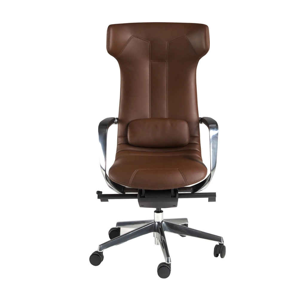 Sedia girevole da ufficio in similpelle marrone