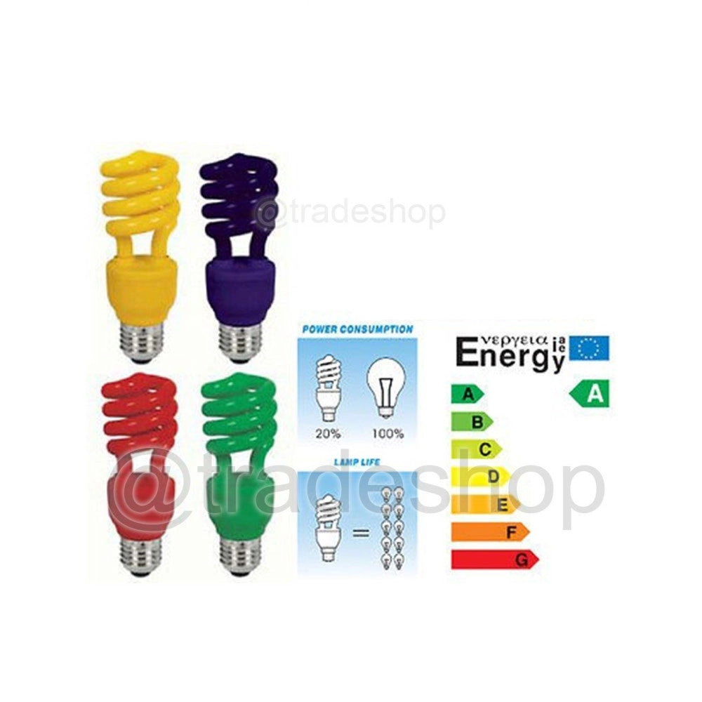 Trade Shop - Lampadina Risparmio Energetico Colorata 13w Blu Rossa Gialla Verde E14 E27 - -giallo      E27-