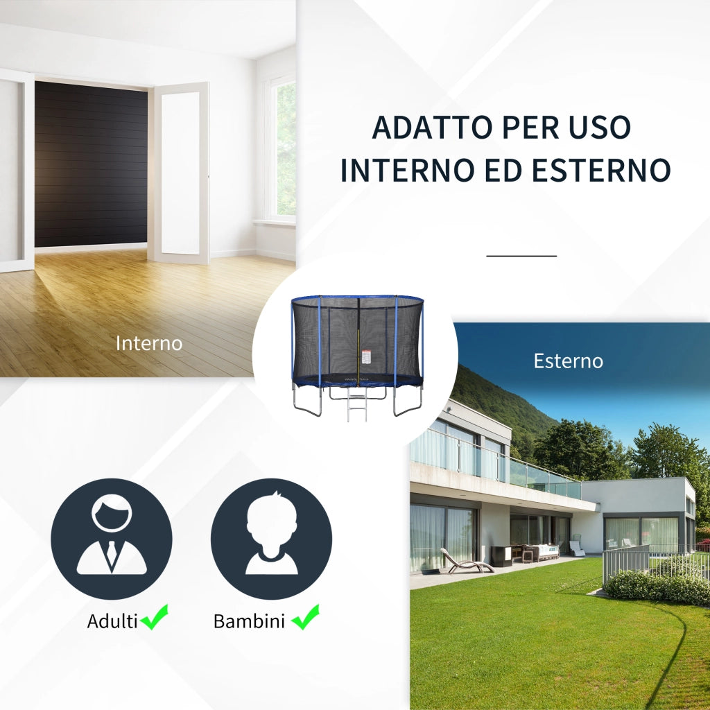 EasyComfort Trampolino Elastico da Esterno, Tappeto Elastico per Adulti da Giardino con Rete di Sicurezza e Bordo Imbottito, Giochi da Giardino e Casa, Ø244x240cm, Blu e Nero