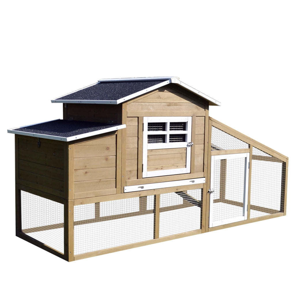 Easycomfort Pollaio per Galline Ovaiole da Esterno con Zona di Corsa, Pollaio per Galline da Esterno con Zona di Nidificazione e Vassoio Estraibile da Giardino in Legno, 200x80x105 cm