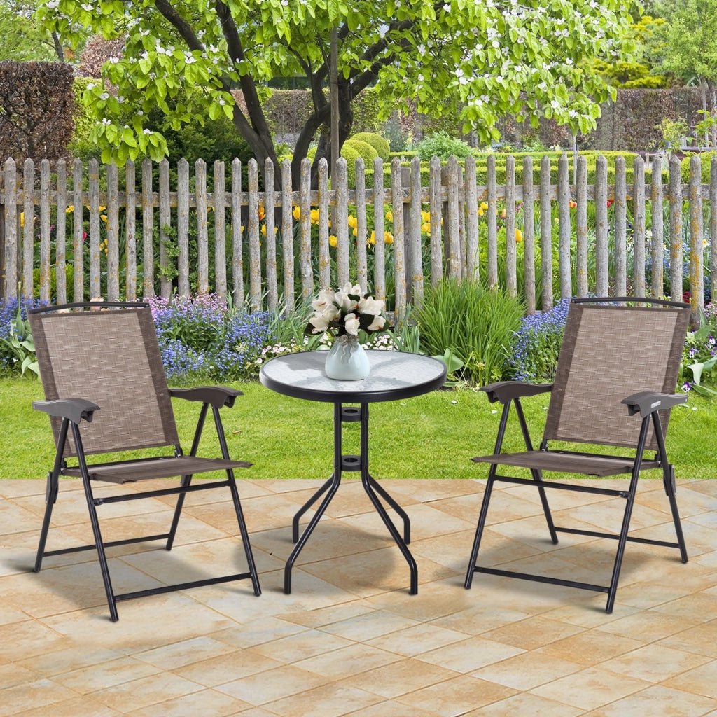 EasyComfort Tavolino con 2 Sedie Set Mobili 3pz Pieghevole Regolabile Esterno Textilene Marrone