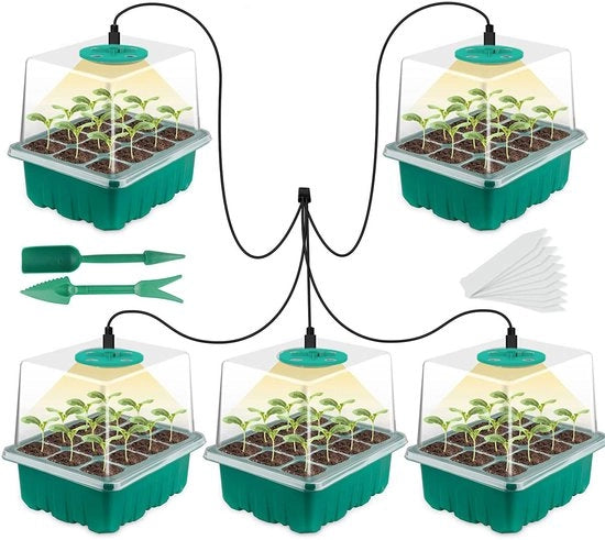 Impianto di Coltivazione Start - Alta Capacità di Umidità - Timer Intelligente e Lampada di Crescita per Piante LED - Ventilazione Regolabile - Giardinaggio Interno - Translucido - 1 Set