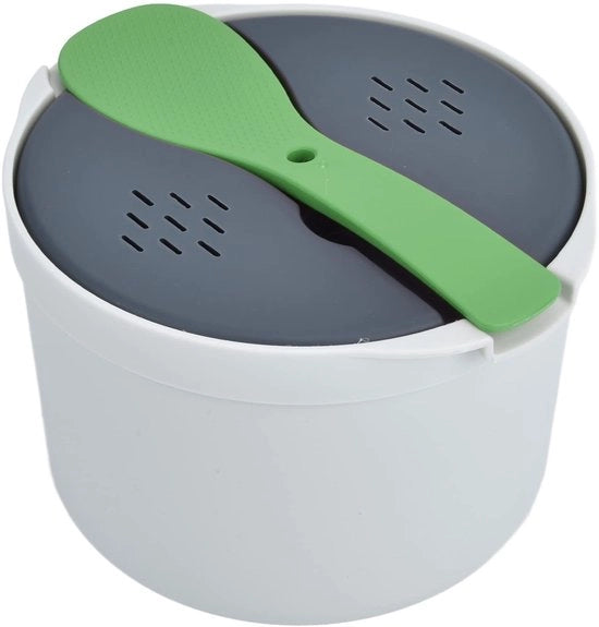 Set di cottura per riso 2L - Kit di cottura per verdure - Resistente al magnetron - Antiscivolo - Coperchio/Lettiera - Cottura innovativa - Stufa a vapore
