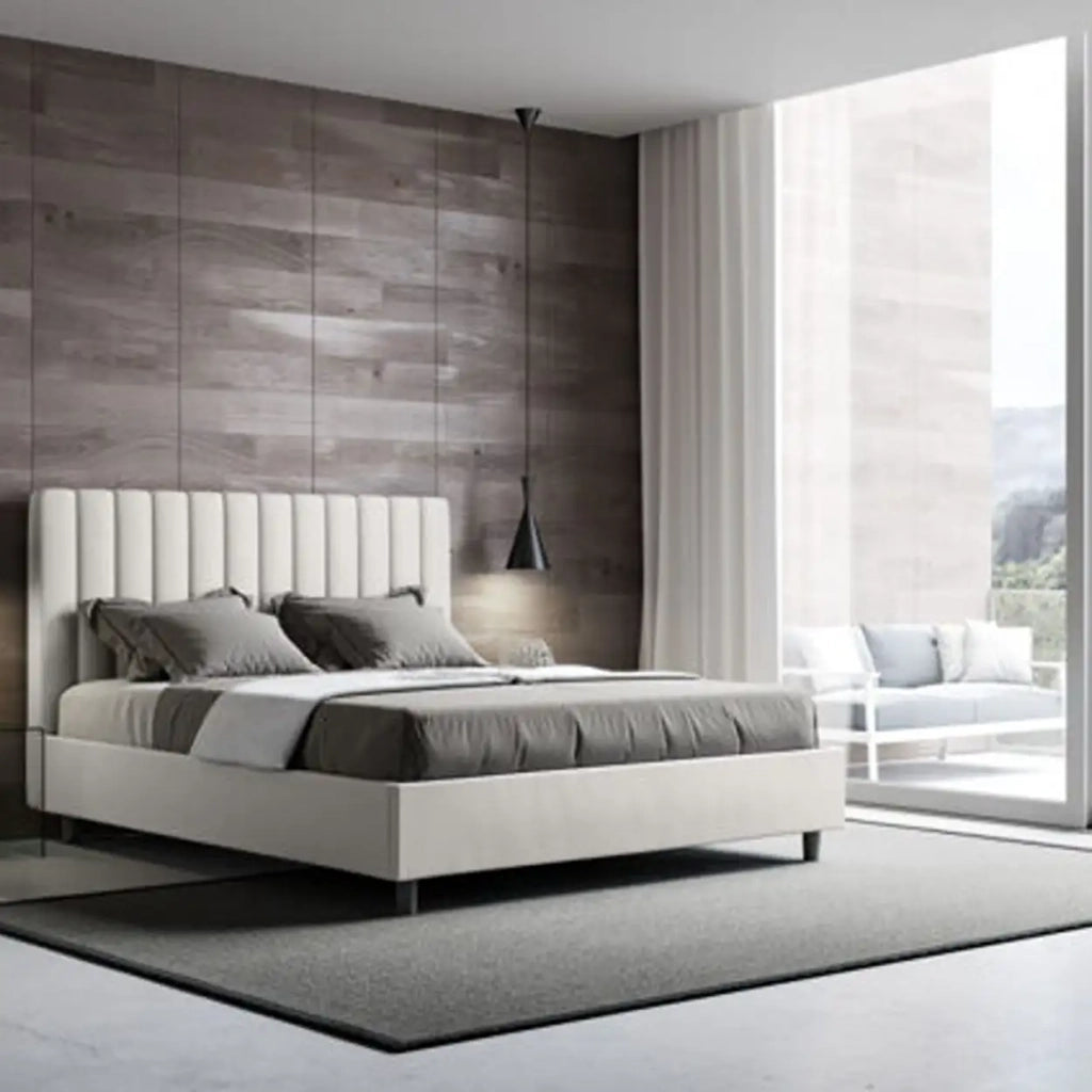 Letto matrimoniale senza rete imbottito 160x200 similpelle bianco Agueda