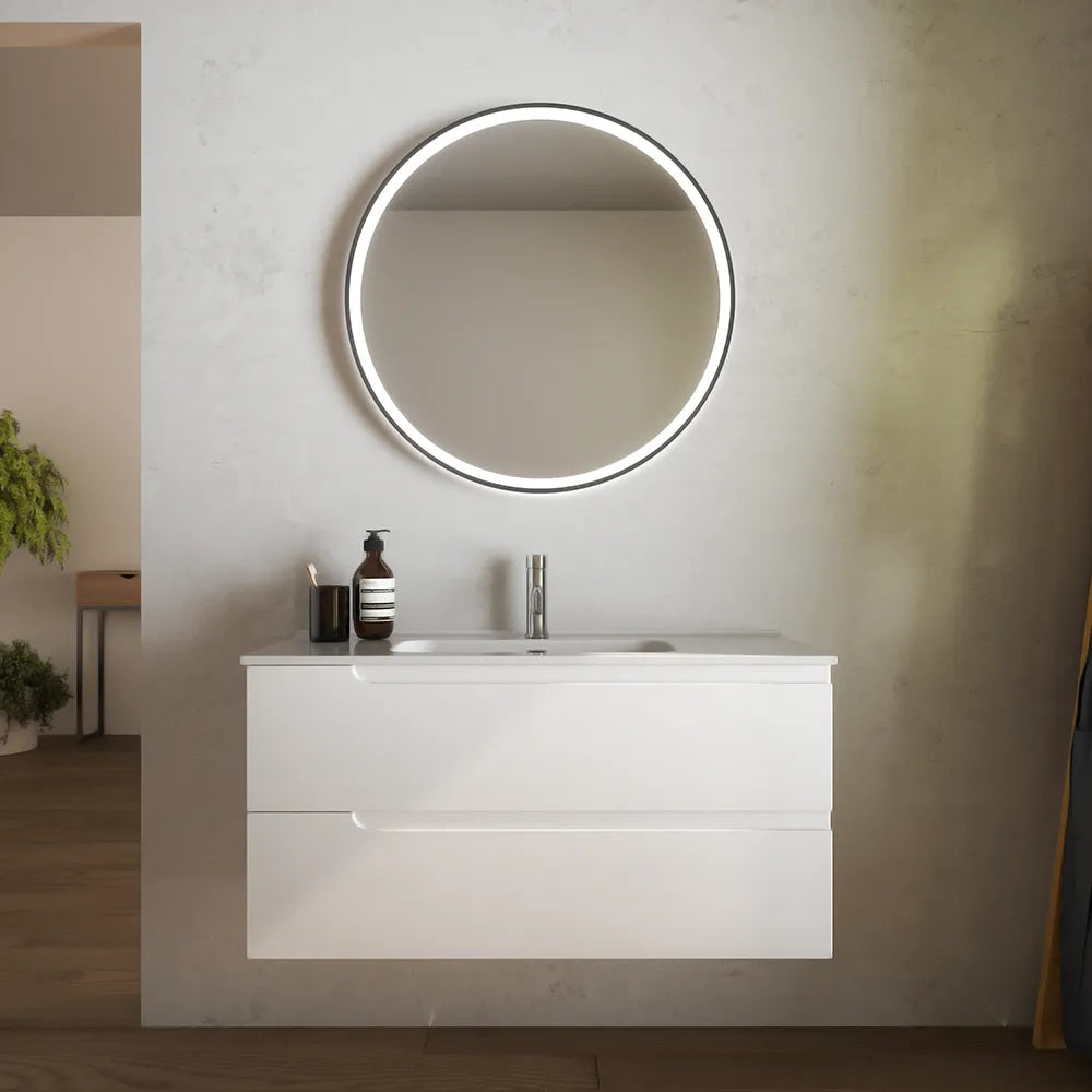 Mobile bagno sospeso 70 cm due cassetti bianco opaco con lavabo | Ardenne