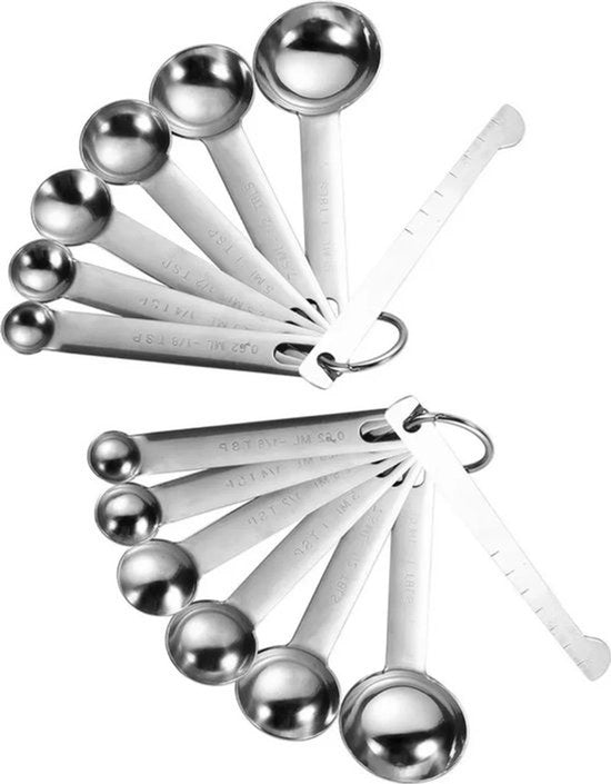 Set di 2 cucchiai in acciaio inossidabile a 6 parti | Cucchiai con scala di misura per pentole e ingredienti secchi | Strumenti di misura per cucina e cottura | Cucchiai per caffè | Cucchiai compatti e spazieggianti per misurare