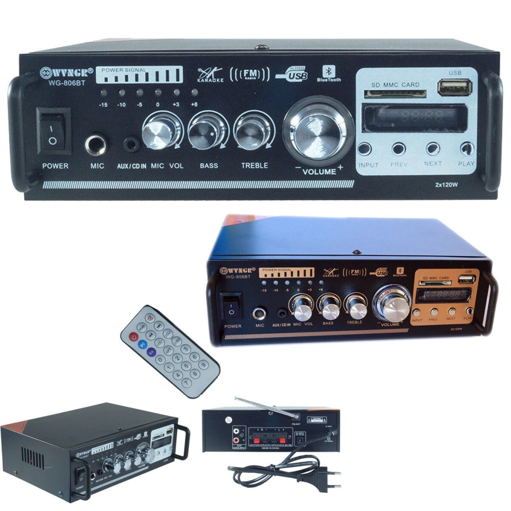 amplificatore audio stereo 2 canali bluetooth karaoke mp3 radio fm hi-fi 806BT