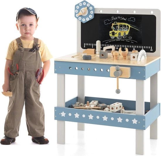 Bancarella in Legno per Bambini con Accessori e Orologio - Kit di Costruzione per Giochi di Immaginazione (dai 3 anni)