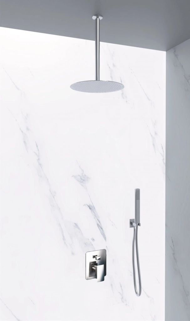 Kit doccia a 2 vie, miscelatore soffione tondo 25cm a tetto, doccetta Sicena Rotinda