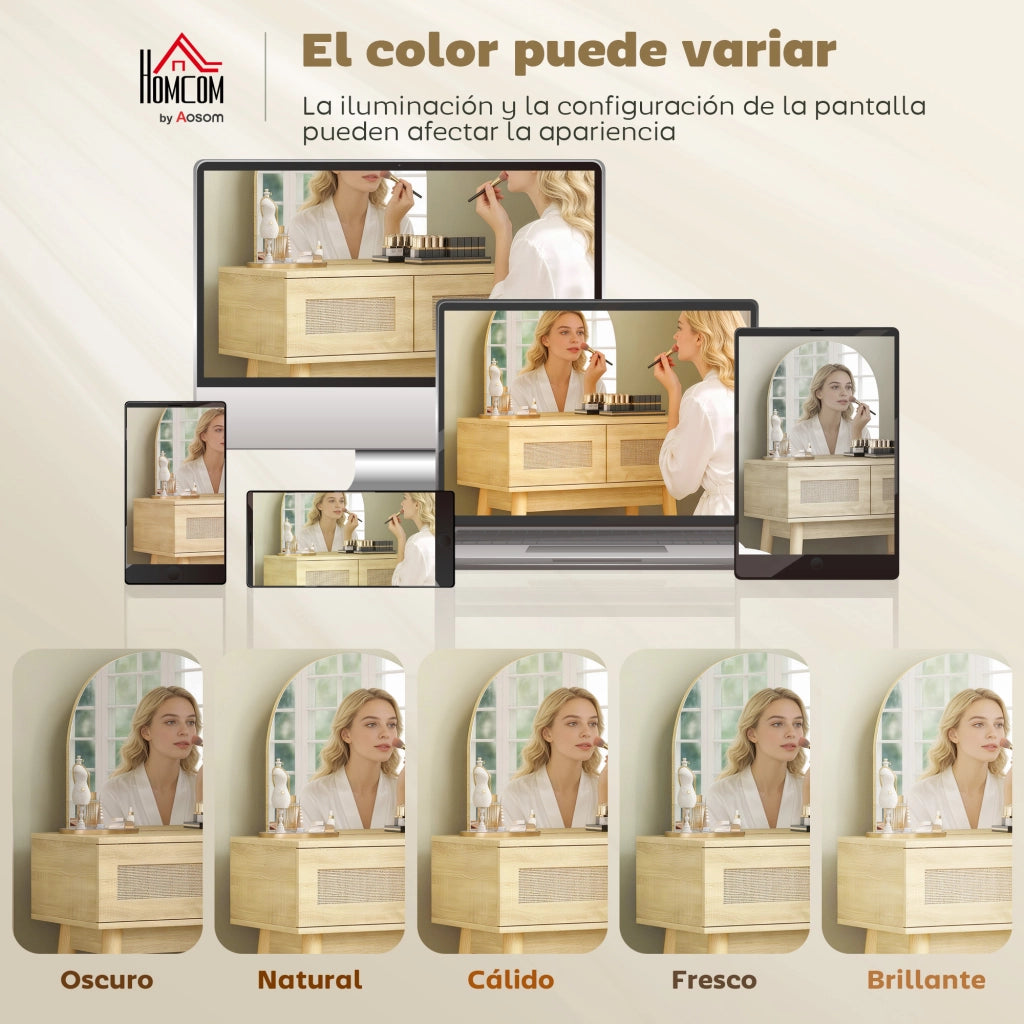 Tocador de Maquillaje con Espejo Arqueado 2 Cajones ¨C Minimal ¨C Natural