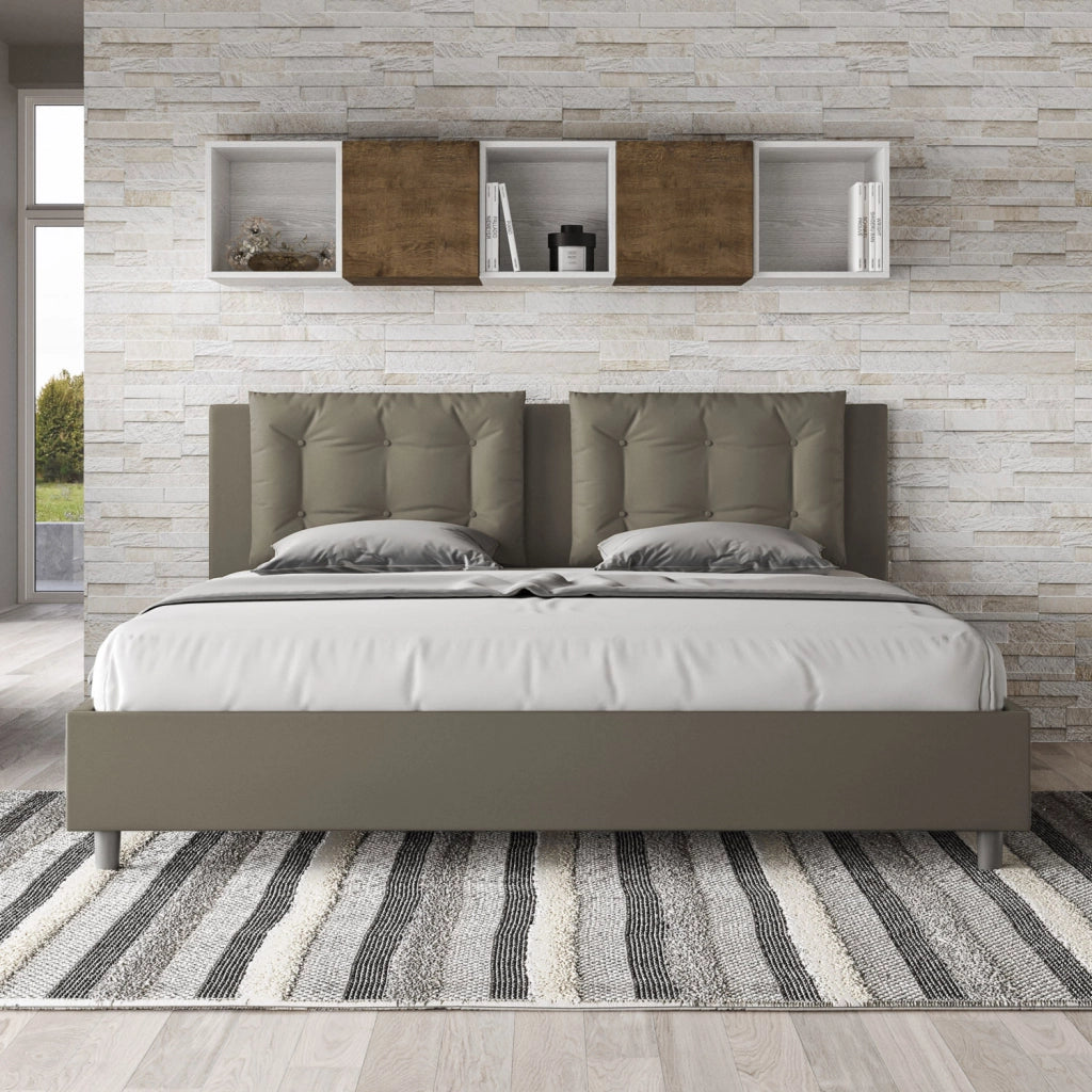 BS COM Letto con rete imbottito 180x200 similpelle cappuccino