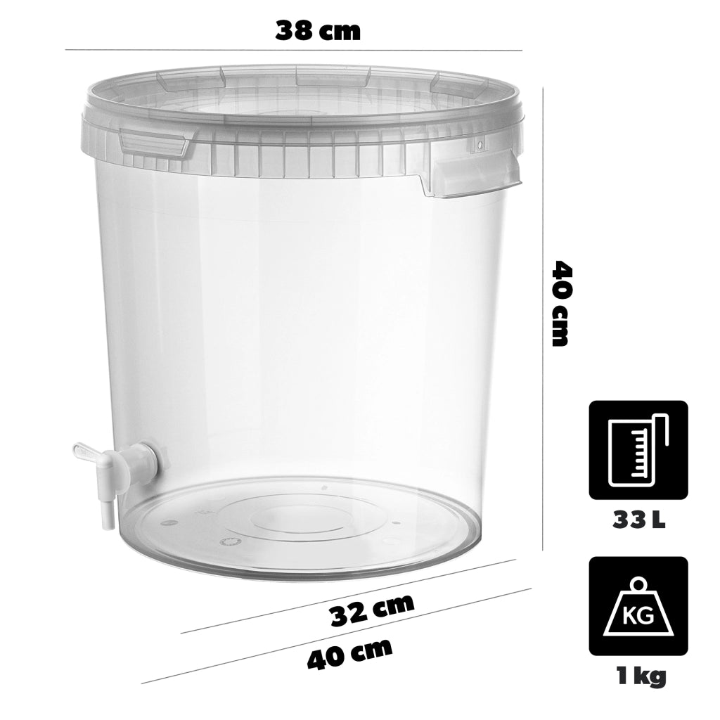 Contenitore di fermentazione KADAX da 33 litri, secchiello per vino, liquori e birra, con coperchio e rubinetto.