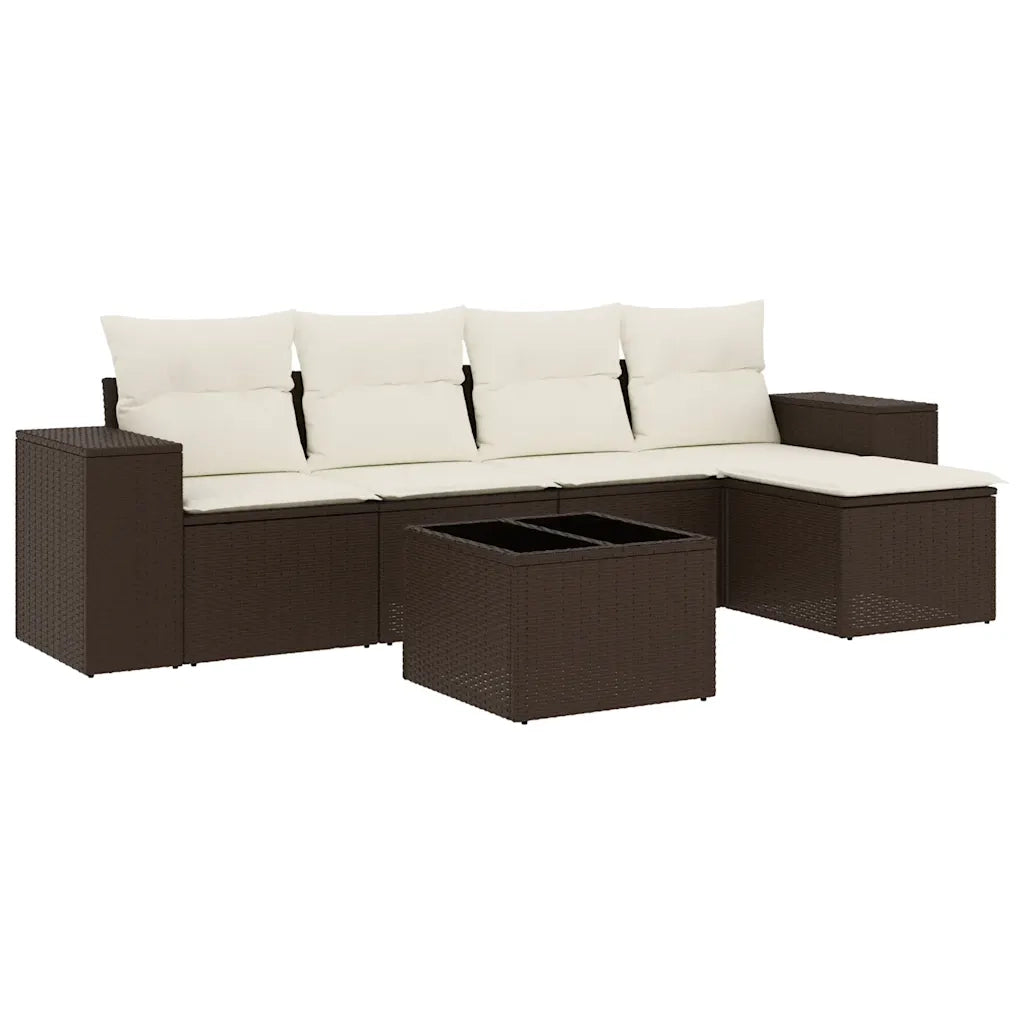Set Divano da Giardino 6 pz con Cuscini Marrone in Polyrattan 3254840