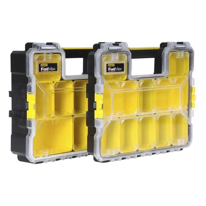 Stanley 1-97-521 FatMax Organizer Porta Minuteria con 10 Vaschette Asportabili Cerniere Laterali per Aggancio Verticale colore Giallo