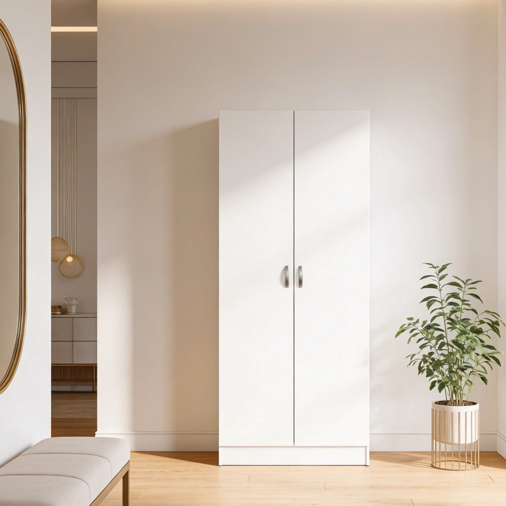Armadio Multiuso Con 2 Ante E 5 Ripiani Regolabili Mobile Salvaspazio Design Moderno Minimal Per Camera Ingresso Corridoio 69.2 X 34.6 X 170.4 Cm Bianco