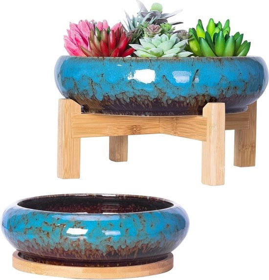 Grande vasca bonsai con set di tavolo da lavoro da 2 - vasca decorativa per piante di cactus - vasche per piante succulente - vasi ceramici per decorazione del giardino