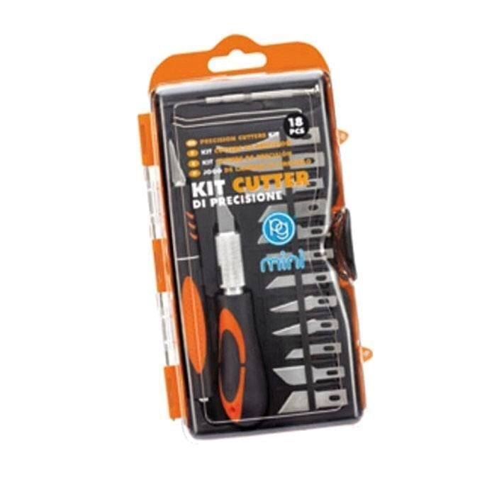 Poggi M.8790 Kit Cutter di Precisione 18 Pezzi 2 Impugnature Bimateriale Antiscivolo 14 Lame Assortite Cacciavite e Pinza