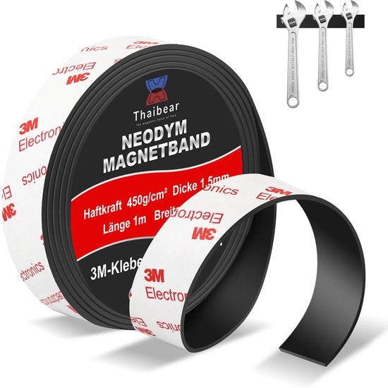 Tape Magnetico a Neodymium Autoadesivo Forte, Plastico Magnetico Extra Forte con Adesivo 3M Resistente (15 mm x 1 m lungo) - Striscia Magnetica Autoadesiva Forte Perfetta per DIY, Progetti Artistici, Tabelle Bianche