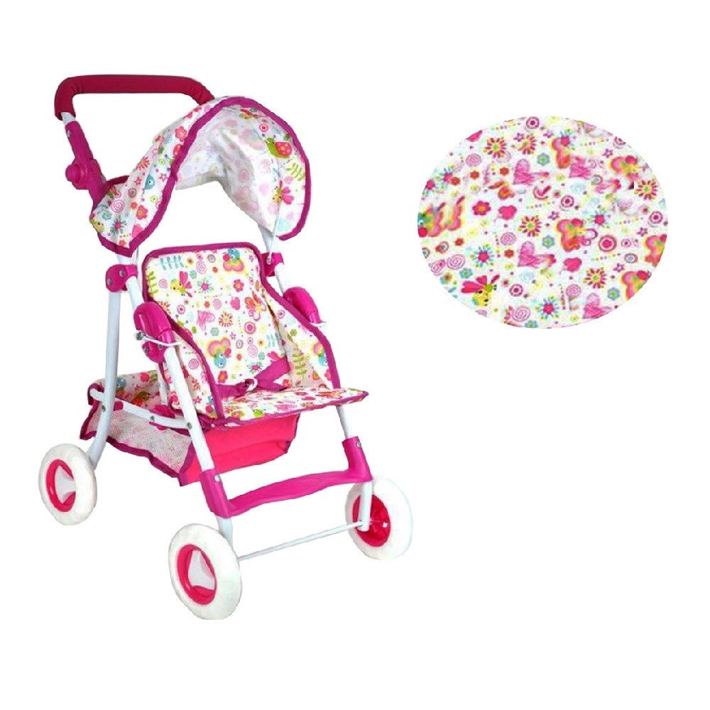 Trade Shop - Passeggino Giocattolo Per Bambola 60cm Rosa Carrozzino Metallo Richiudibile -