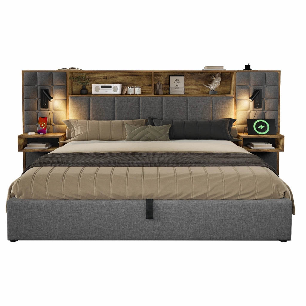 Letto Contenitore 160 x 200 cm; Letto Matrimoniale - USB; Type-C e 2 Lampade
