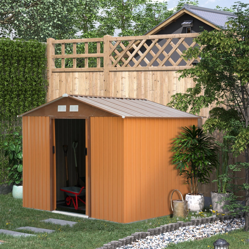 EasyComfort Capanno per Attrezzi 4.9m² con Fondazione, 4 Prese d'Aria e 2 Porte Scorrevoli in Acciaio, 277x195x192cm, Giallo