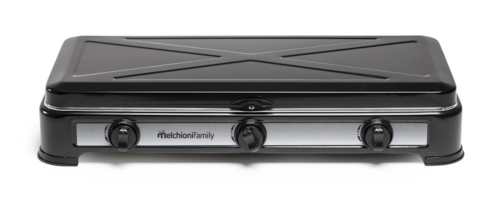 Melchioni Family Minerva 3 Fornello a Gas 3 Fuochi Acciaio smaltato Potenza 2.9 Kw Nero 59x33x11
