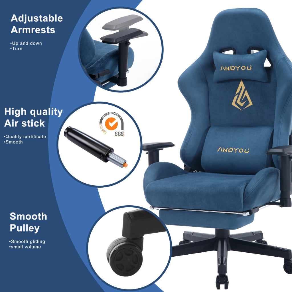 Sedia da Gaming con Poggiapiedi, Regolabile e Girevole ¨C Minimal ¨C Blu