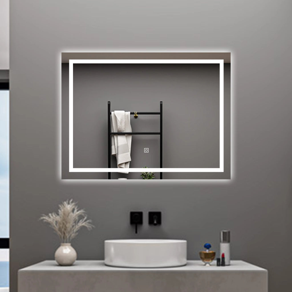 AICA Specchio da bagno  80 x 60 cm, dimmerabile, interruttore touch, Funzione Memoria, antiappannamento