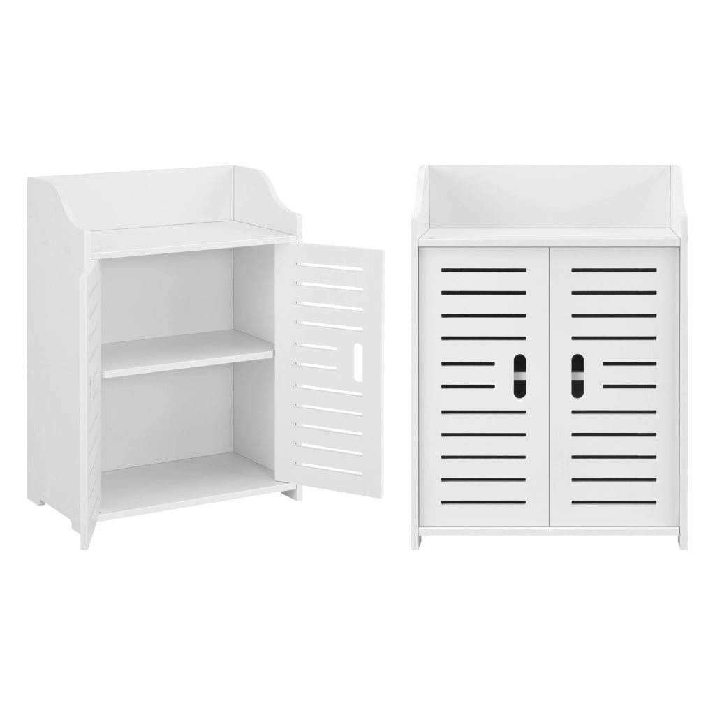 Armadietto da Bagno a Terra con 2 Ante e Ripiani 62 x 45 x 25 cm Mobiletto Armadio da Bagno con Sportelli di Design - Bianco
