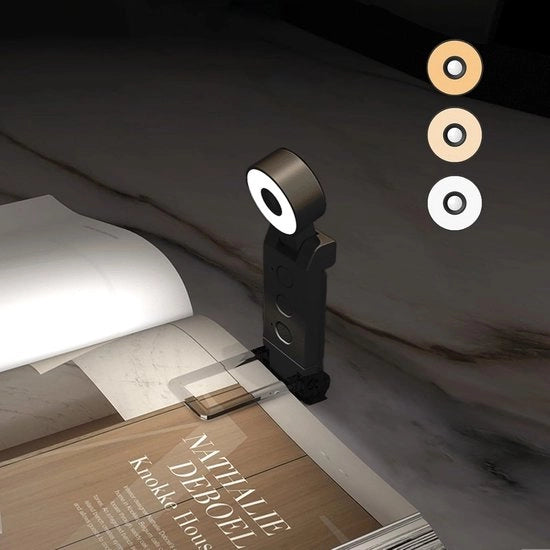 Lampada da lettura a LED, lettore da notte, lampada da lettura per il letto, caricabile via USB, 5 colori di temperatura e 6 livelli di luminosità (nero).