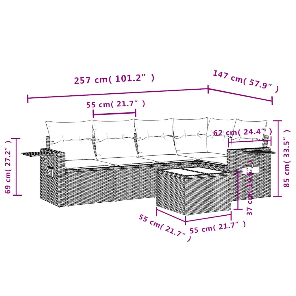 Set Divani da Giardino 6 pz con Cuscini Nero in Polyrattan 3220136