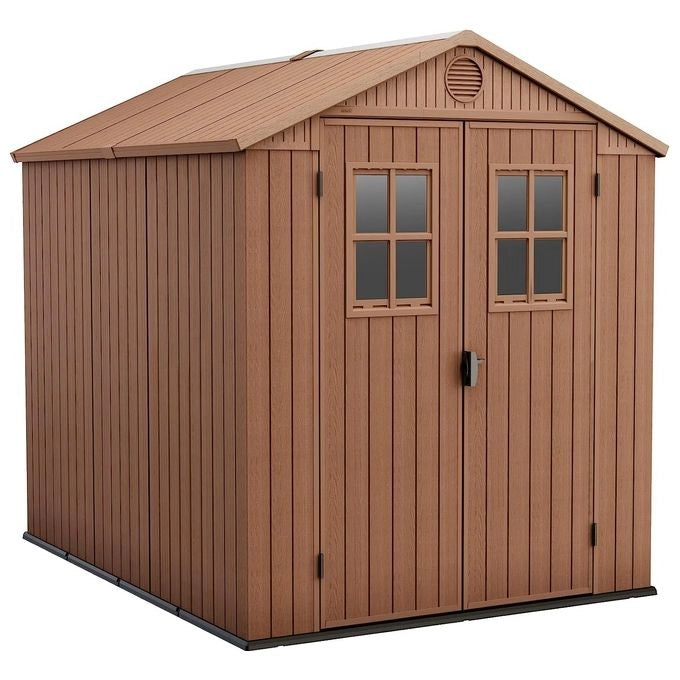 Keter K255778 Darwin 6x8 Casetta da Giardino in Resina EVOTECH+ Doppia Porta 2 Finestre Pavimento Incluso 190x244x221 cm colore Marrone