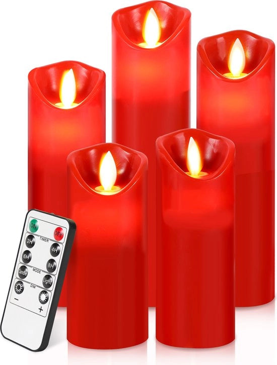 Set di 5 candele LED a led con telecomando Fiamma movimento Realistico e sicuro Illuminazione di Natale senza profumo Rosso