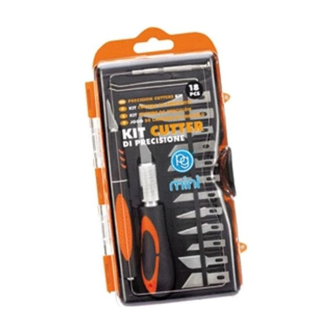 Poggi M.8790 Kit Cutter di Precisione 18 Pezzi 2 Impugnature Bimateriale Antiscivolo 14 Lame Assortite Cacciavite e Pinza