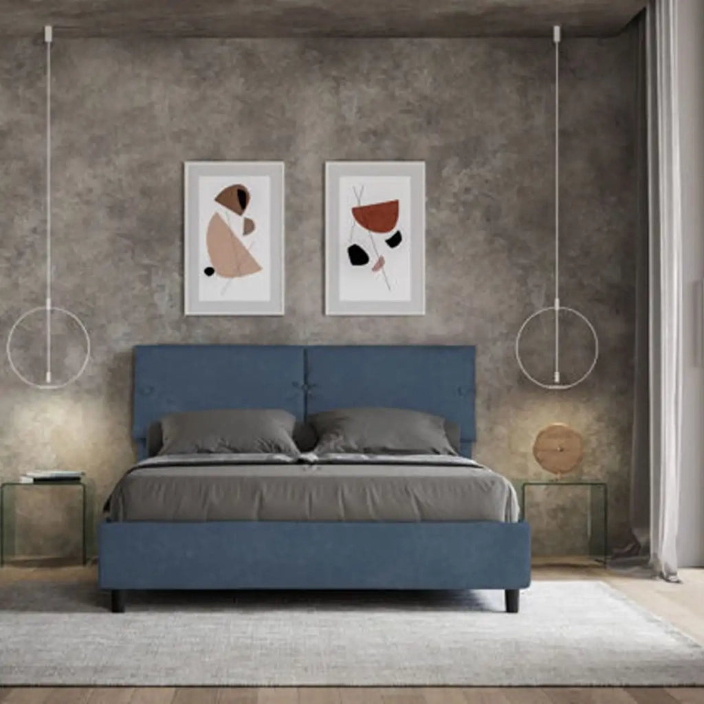 Letto matrimoniale senza rete imbottito 160x190 microfibra blu Sleeper