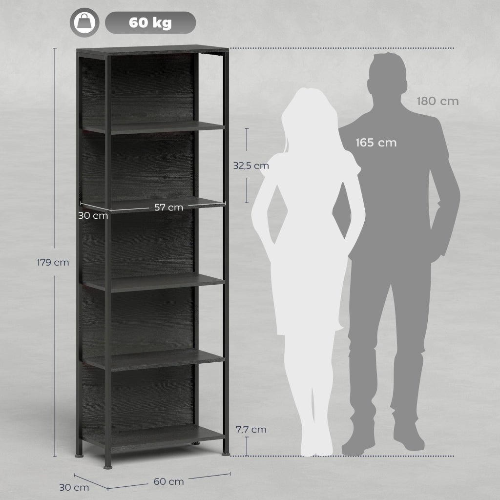 Libreria 5 Livelli con Luci LED ¨C Minimal ¨C Nero 60x30x179 cm