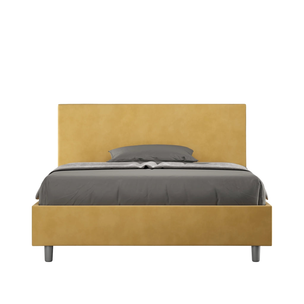 BS COM Letto una piazza e mezza con rete imbottito 130x200 microfibra ocra
