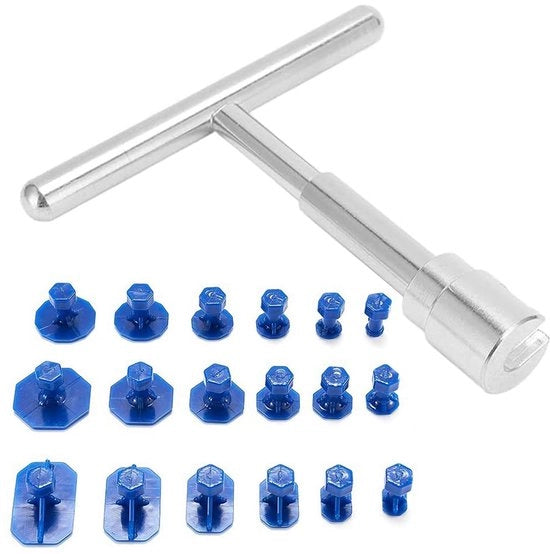 Kit di riparazione di deperdini per autoveicoli, set di rimozione di deperdini senza verniciatura, kit di riparazione di deperdini senza verniciatura con 18 strumenti di trazione, T-Bar trazione per autoveicoli, per la rimozione di deperdini in veicoli