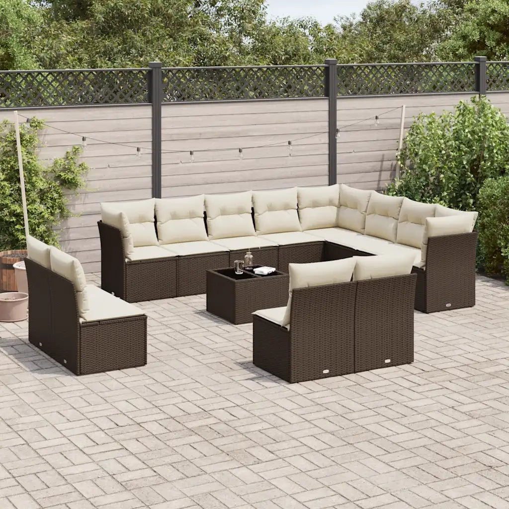Set Divani da Giardino 13 pz con Cuscini Marrone in Polyrattan 3250322