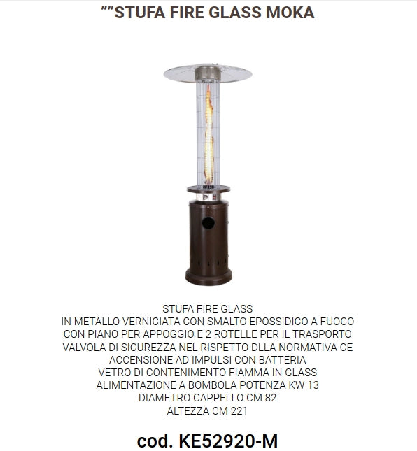 Ke grill ke52920/m stufa fire glass fungo per esterni colore moka marrone gas bombola trasportabile potenza 13 kw 20mq