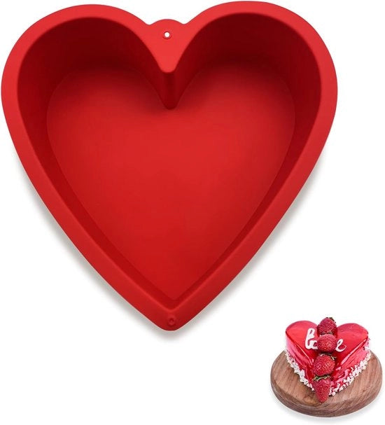 Muffiniera in silicone a forma di cuore 22 cm con superficie antiaderente per torte - Cottura di torte, budini e torte multistrato - Rosso