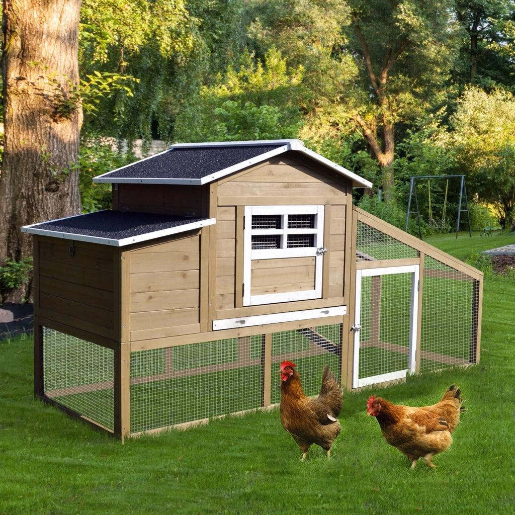 Easycomfort Pollaio per Galline Ovaiole da Esterno con Zona di Corsa, Pollaio per Galline da Esterno con Zona di Nidificazione e Vassoio Estraibile da Giardino in Legno, 200x80x105 cm