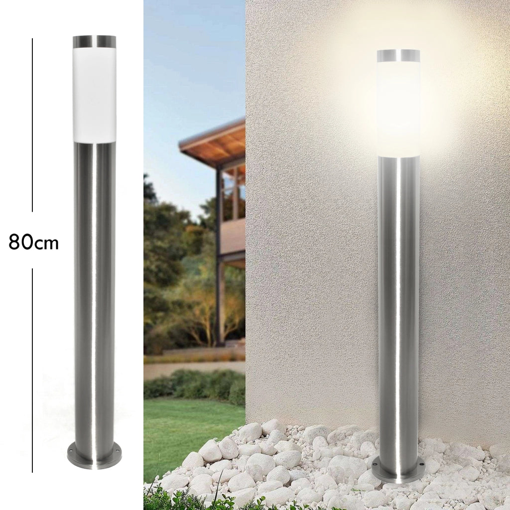 TOKYO Lampione LED attacco E27 acciaio inox palo 80cm impermeabile esterni luce giardino viale cortile 230V MISURA 80CM