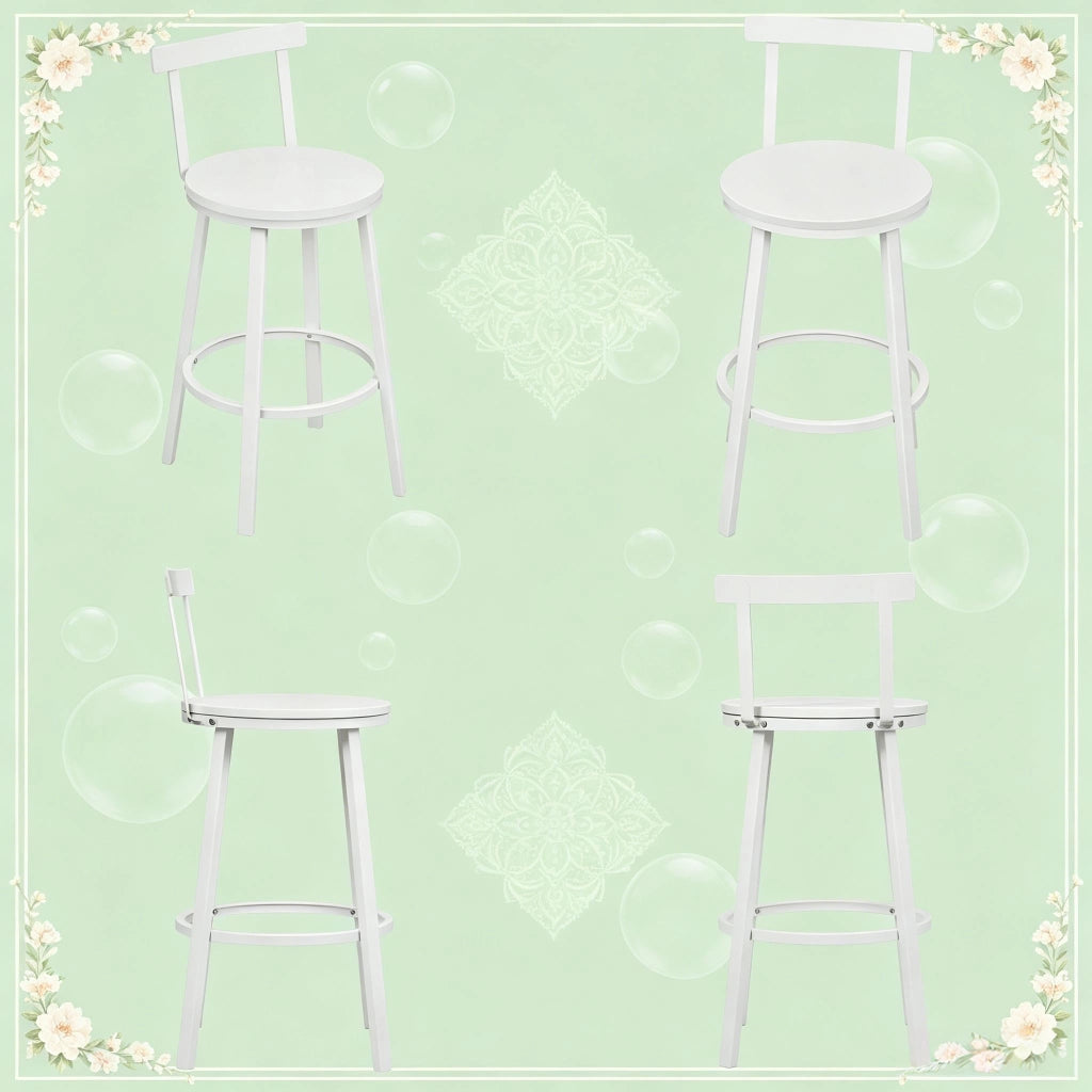 SGABELLO Bar con Schienale 65 cm Bianco MDF e Metallo Set da 2 pezzi